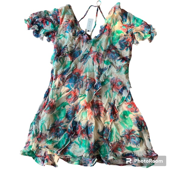 Anthropologie Soft Printed Mini Dress Size S Flutter Sleeves Watercolor Floral - Picture 6 of 12